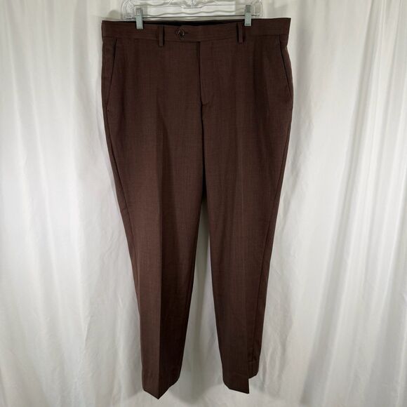 Paul Fredrick 100% Wool Dress Pants Men's 38 Brown Tailored Fit Flat Front - Picture 1 of 11